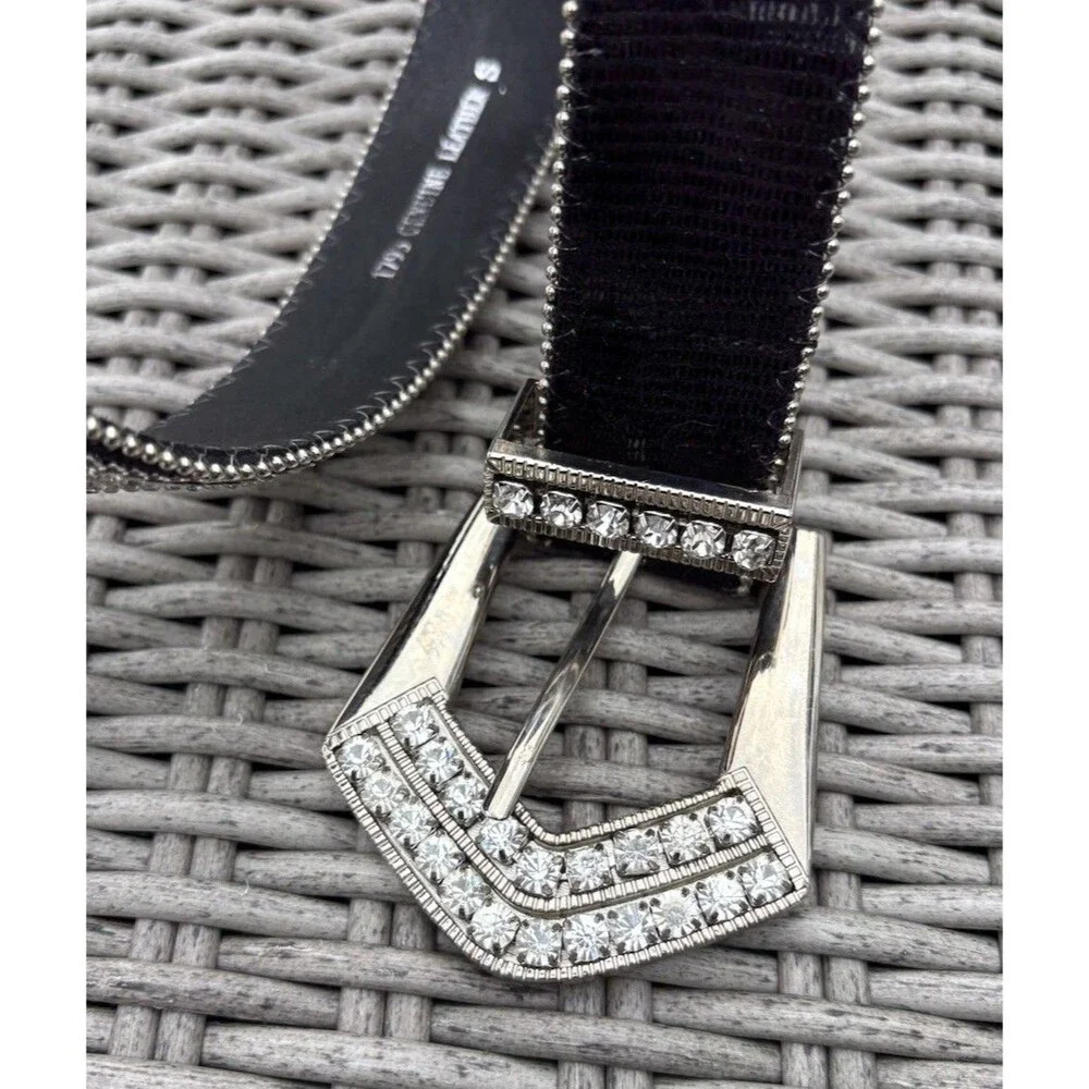 Women’s Black Leather Rhinestone Belt Size S